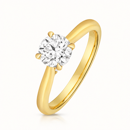 18ct Gold 1.00ct Round Lab Diamond Solitaire Engagement Ring yellow gold front view