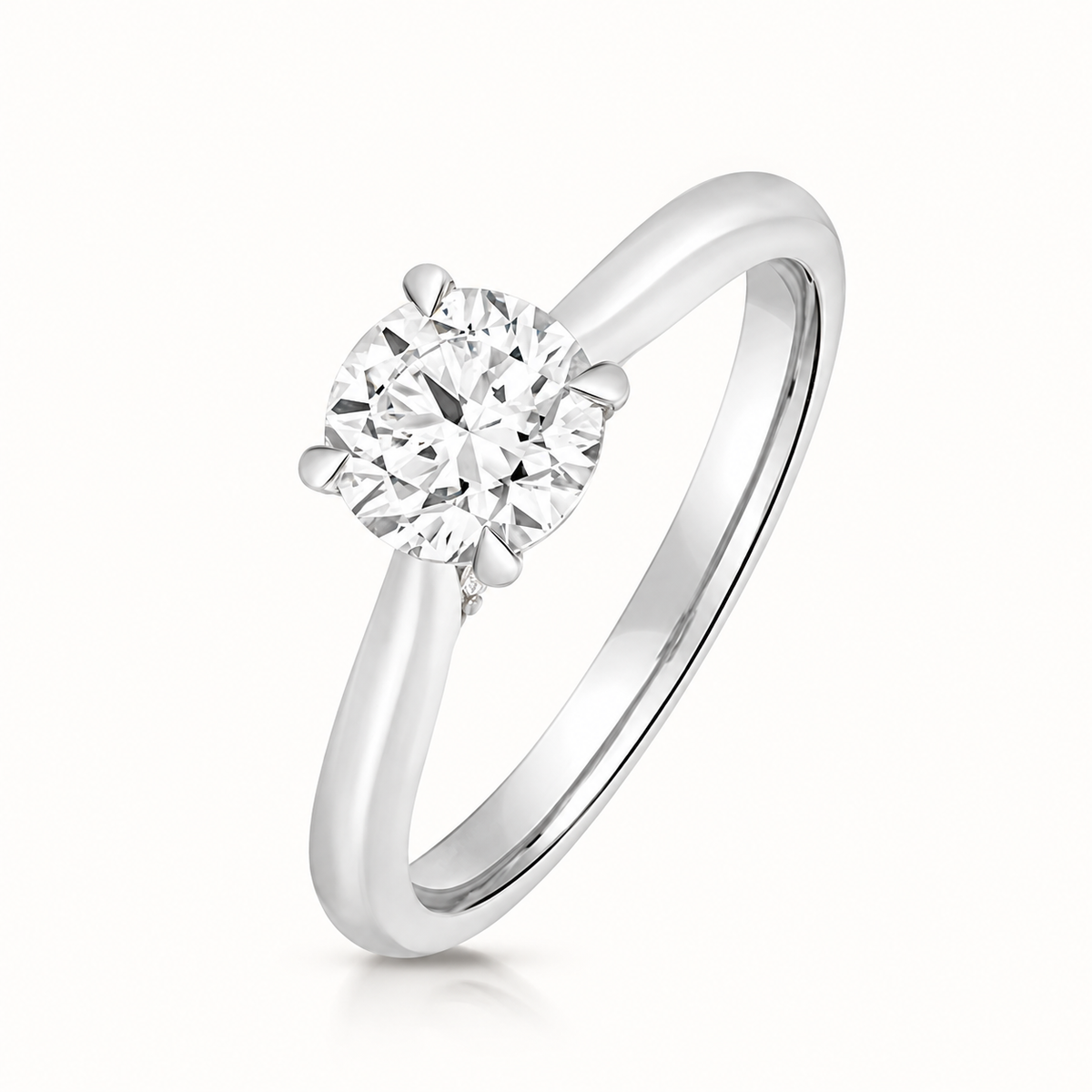 18ct Gold 1.00ct Round Lab Diamond Solitaire Engagement Ring white gold front view