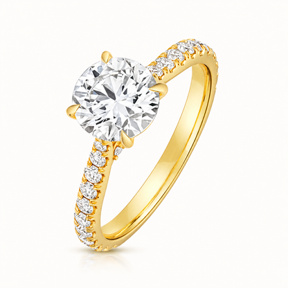 18ct Gold 1.50ct Round Lab Diamond Solitaire Engagement Ring with Diamond Shoulders yellow gold front view