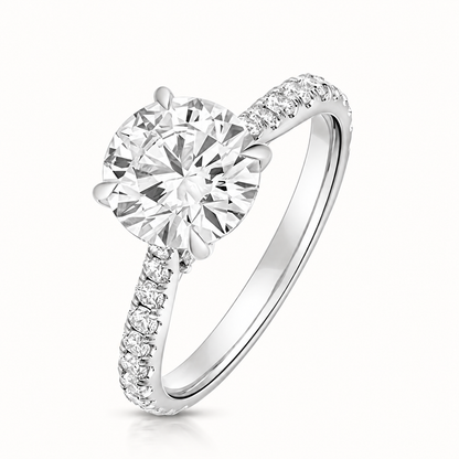 18ct Gold 2.00ct Round Lab Diamond Solitaire Engagement Ring with Diamond Shoulders white gold front view