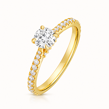18ct Gold 0.50ct Round Lab Diamond Solitaire Engagement Ring with Diamond Shoulders yellow gold front view