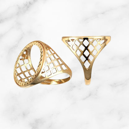9ct Half/Full Sovereign Mount Basket Caged Ring