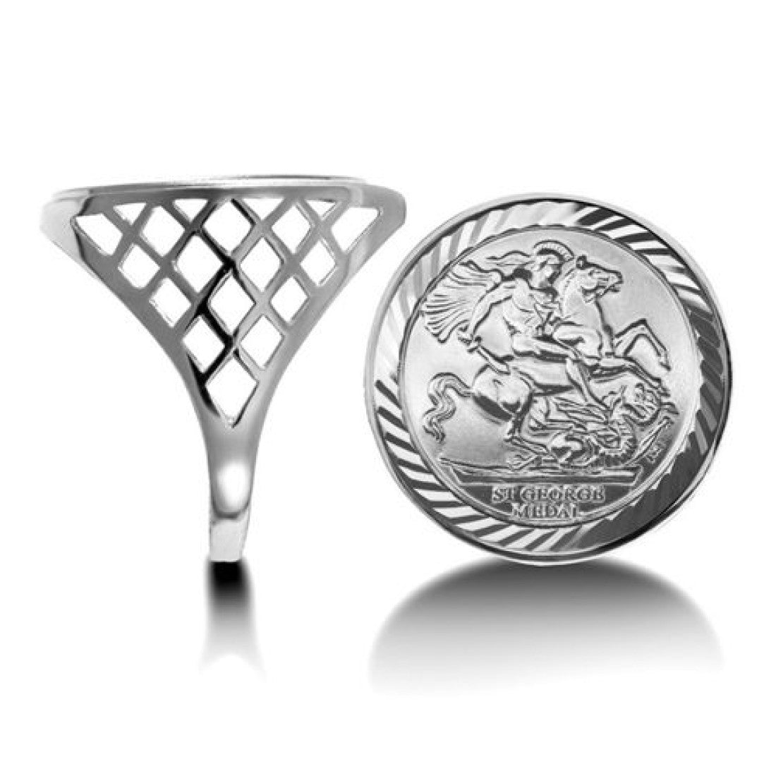 Sterling Silver St George Sovereign-Style Ring with Basket Shoulders