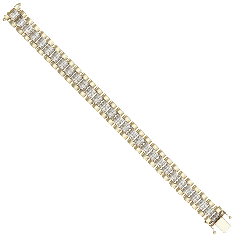 9ct yellow gold Presidential style bracelet with white cubic zirconia stones