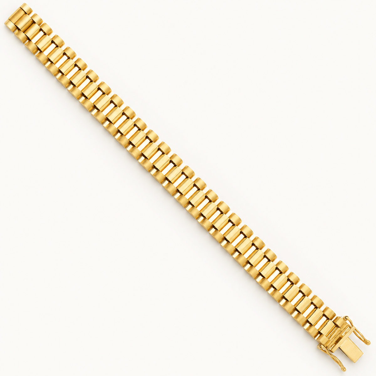 Plain 9ct yellow gold children's Presidential style bracelet on ivory