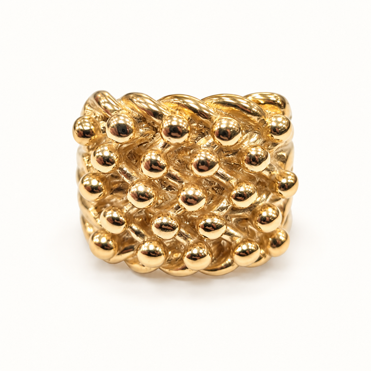 9ct Gold Heavy Beaded Ring — front view