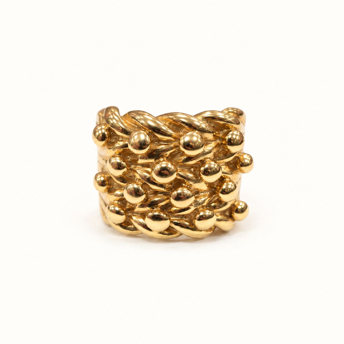 9ct Gold Heavy Beaded Ring — front view