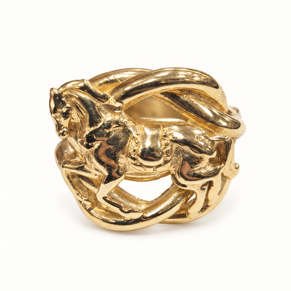 9ct Gold Heavy Horse Ring – 44.4g, front view on ivory