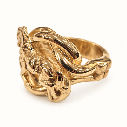 9ct Gold Heavy Horse Ring – 44.4g, side view on ivory