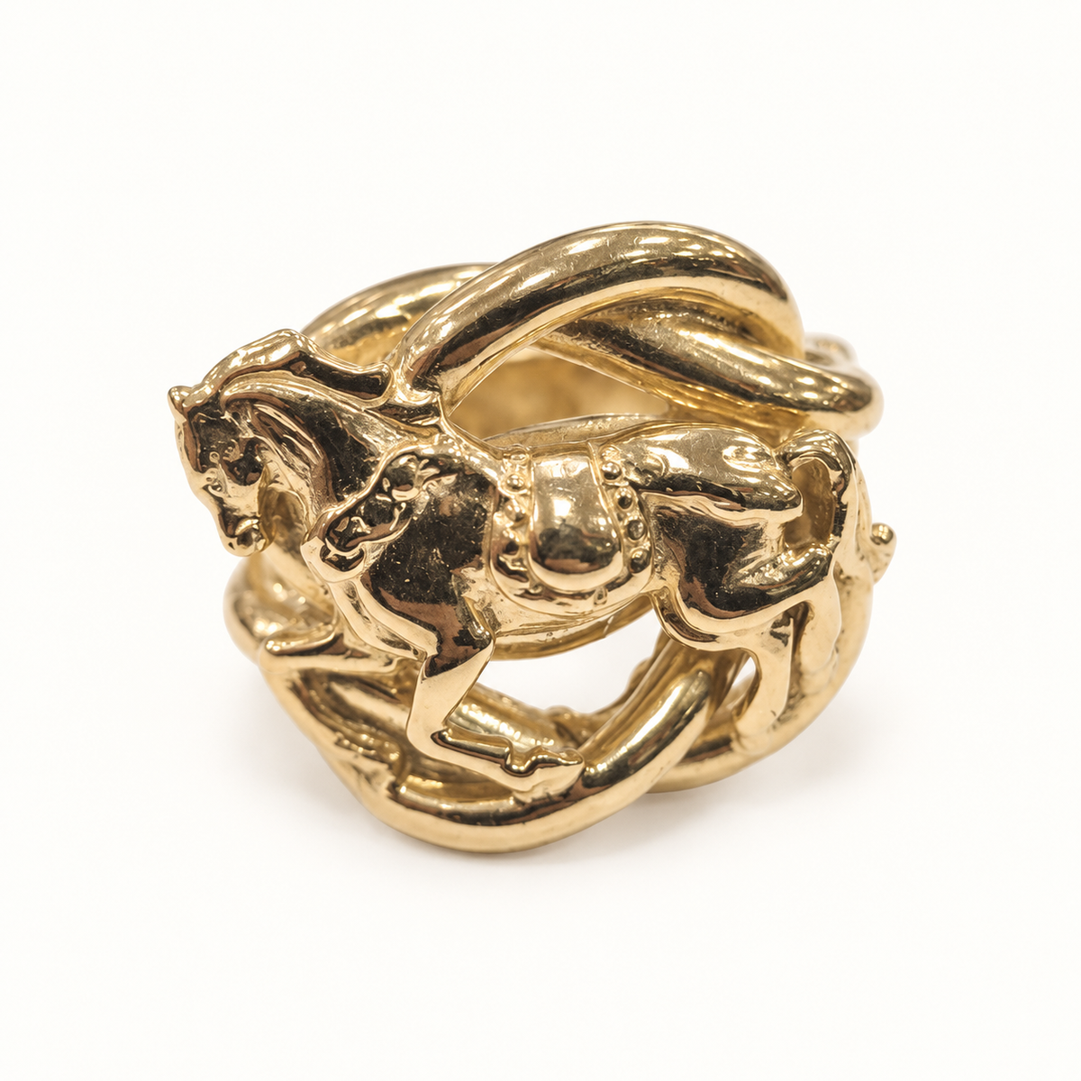 9ct Gold Heavy Horse Ring – 46.2g, front view on ivory