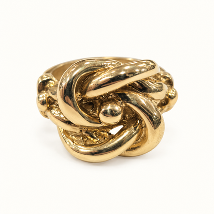 9ct Gold Heavy Knot Ring – 25.9g, front view on ivory