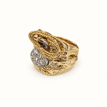 9ct Gold Ornate Rope CZ Ring — detail view