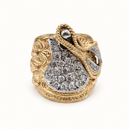 9ct Gold Ornate Rope CZ Ring — front view