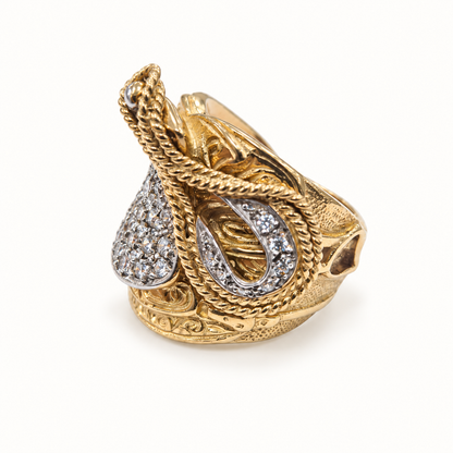 9ct Gold Ornate Rope CZ Ring — detail view