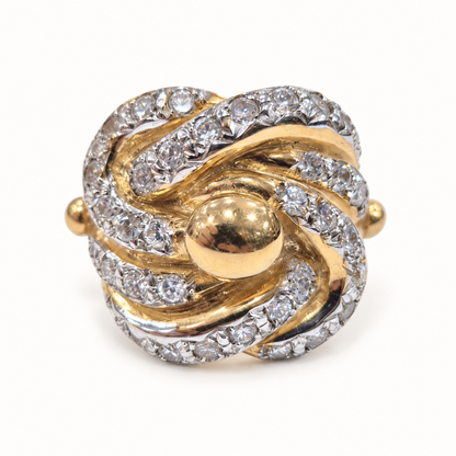 9ct Gold Heavy CZ Knot Ring – 91.5g, front view on ivory