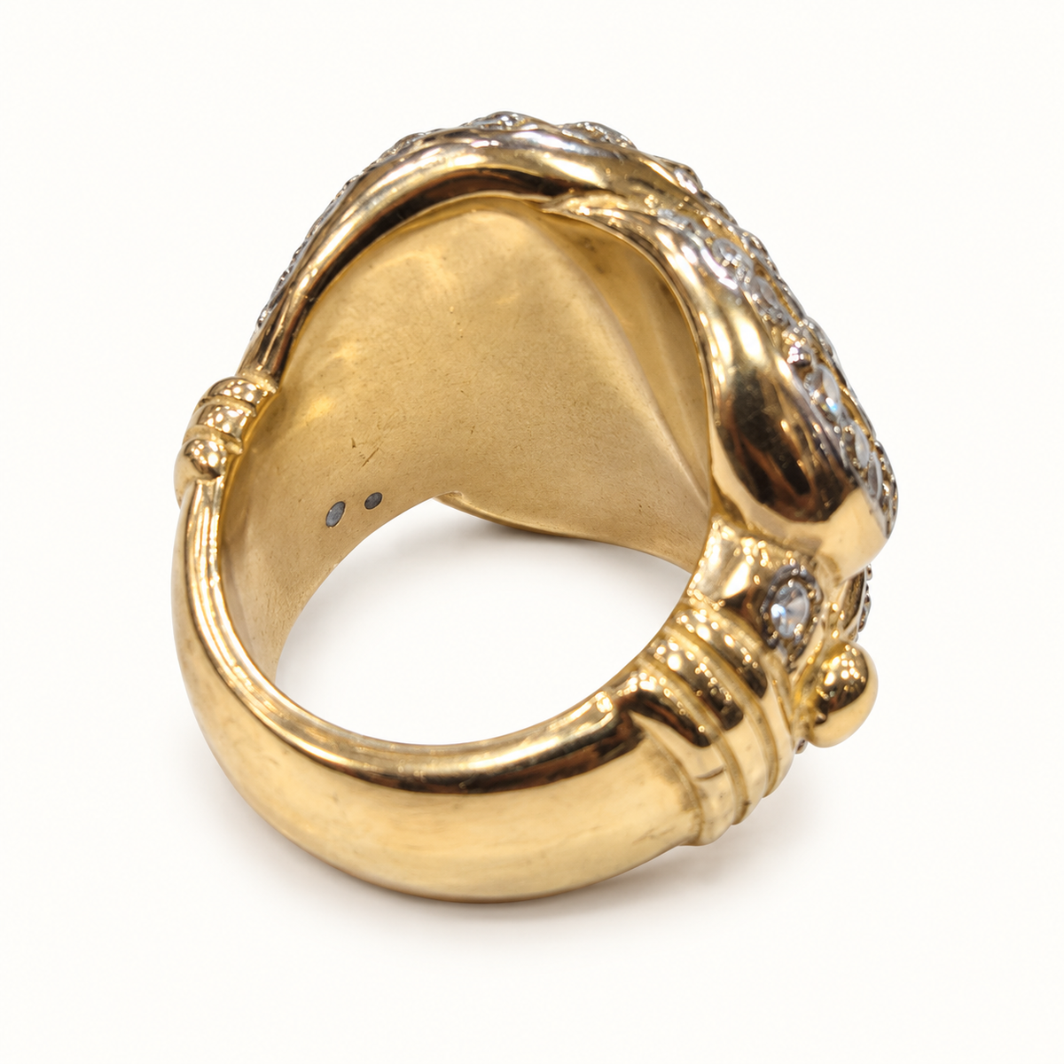9ct Gold Heavy CZ Knot Ring – 91.5g, rear view on ivory