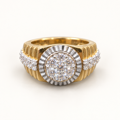 9ct gold Presidential style fluted CZ ring with smaller side stones on ivory