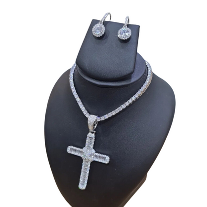 Silver CZ Cross Set