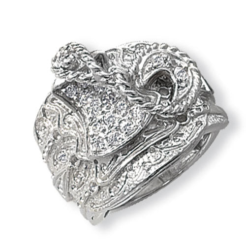 Sterling Silver Men's Saddle CZ Ring - G7078