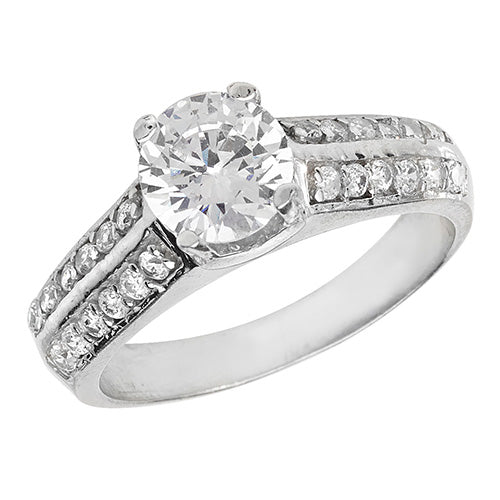 Sterling Silver Solitaire CZ Double Row Shoulder Ring - G7129