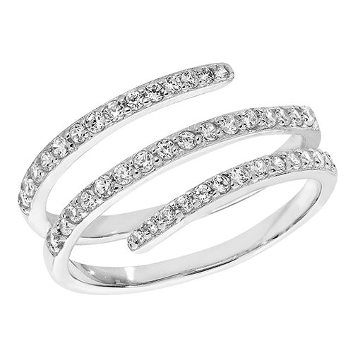 Sterling Silver CZ Three Row Spiral Ring - G7165