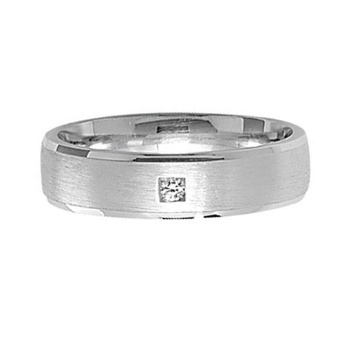 Sterling Silver 5.5 mm Satin & 1 CZ Wedding Band - G7173