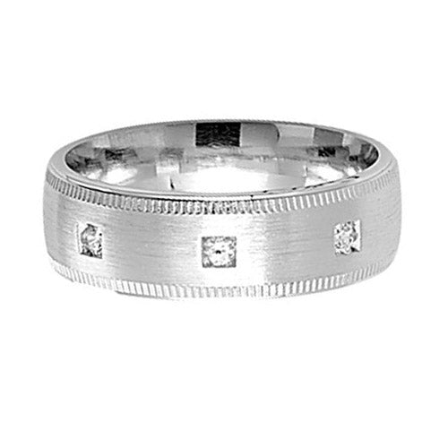 Sterling Silver 7 mm Satin Milgrain & 3 CZ Wedding Band - G7177