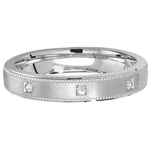 Sterling Silver 4 mm Satin Milgrain & 3 CZ Wedding Band - G7185
