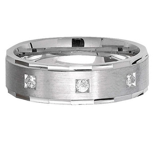 Sterling Silver 6 mm Satin Diamond Cut Edge & 3 CZ Wedding Band - G7186