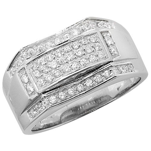 Sterling Silver Men's CZ Pavé Set Rectangular Ring - G7197
