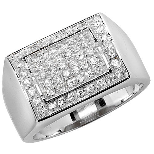 Sterling Silver Men's CZ Pavé Set Rectangular Ring - G7198