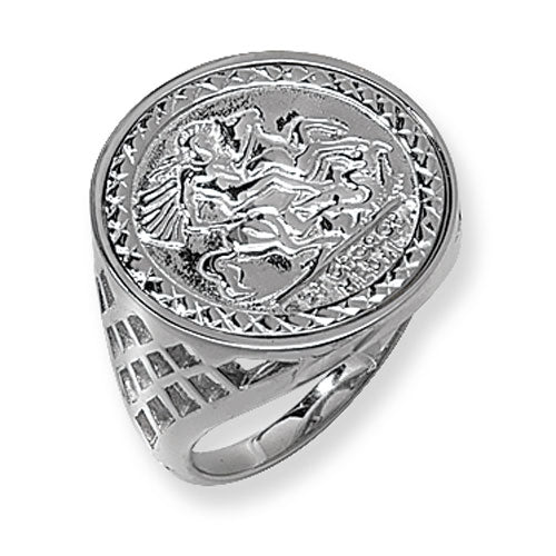 Sterling Silver Men's St George Coin Basket Ring - G7264