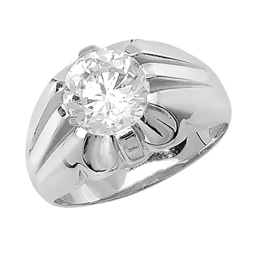 Sterling Silver Men's Solitaire CZ Set Ring - G7288