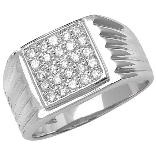 Sterling Silver Men's CZ Pavé Set Square Ring - G7390