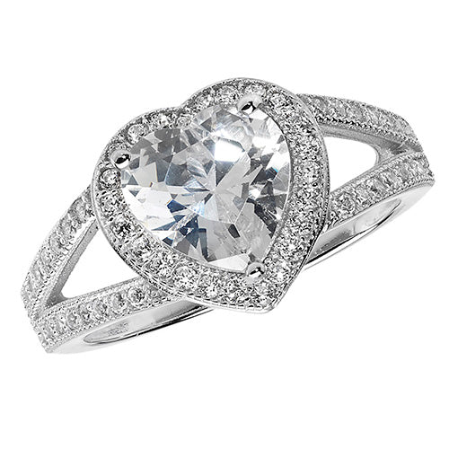 Sterling Silver CZ Heart Ring - G7423