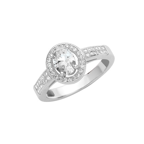 Sterling Silver Oval Halo CZ Ring - G7424