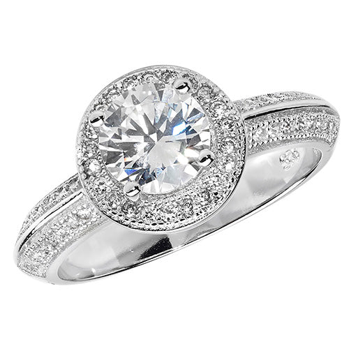 Sterling Silver Round Halo CZ Ring - G7426