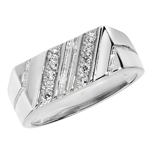 Sterling Silver Men's CZ Signet Ring - G7434