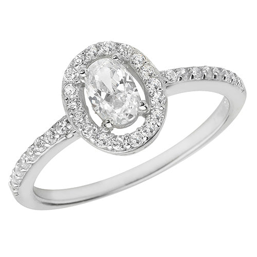 Sterling Silver Oval Halo CZ Ring - G7436