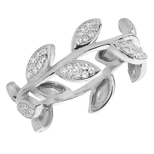 Sterling Silver CZ Leaf Ring - G7464