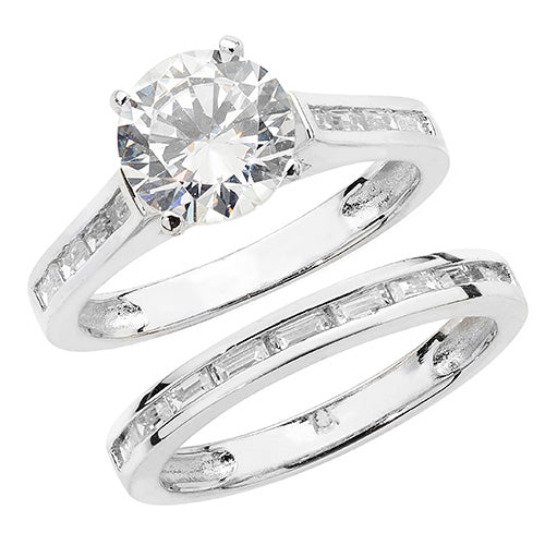 Sterling Silver CZ Solitaire Bridal Set - G7479