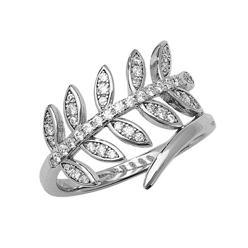 Sterling Silver Leaf CZ Ring - G7511