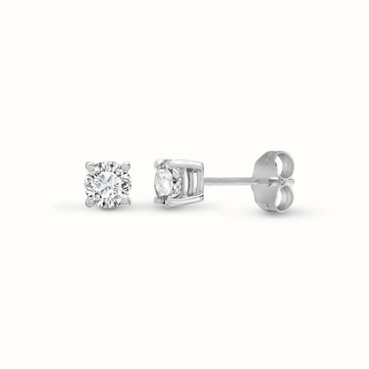 9ct white gold lab-grown diamond four claw stud earrings on warm ivory