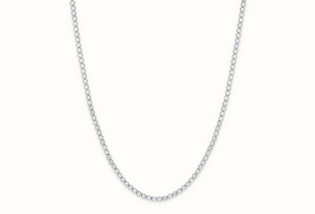 LGDCN002 9ct white gold lab-grown diamond tennis necklace on ivory studio background with soft shadow