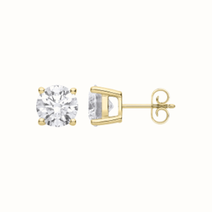1.00ctw solitaire lab grown diamond earrings in yellow gold, Delan Jewellers
