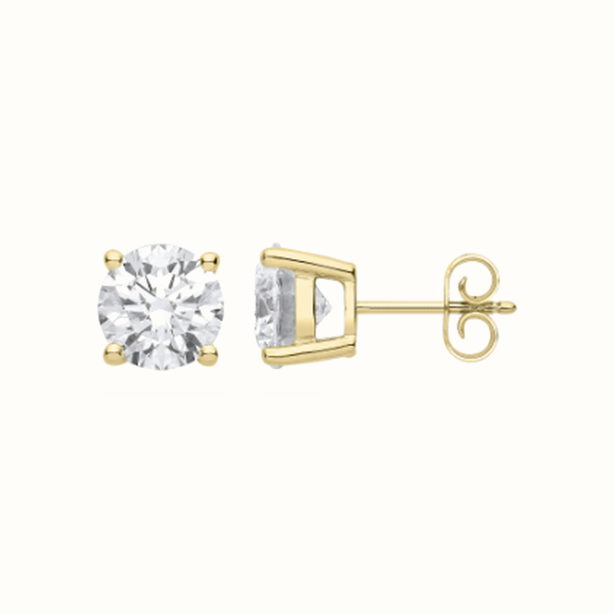 4.00ctw solitaire lab grown diamond earrings in yellow gold, Delan Jewellers