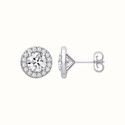 2.38ctw halo lab grown diamond earrings in white gold, Delan Jewellers