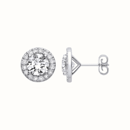 3.54ctw halo lab grown diamond earrings in white gold, Delan Jewellers