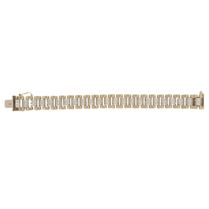 9ct Gold 11mm Presidential-Style Bracelet with Sparkling CZ Stones