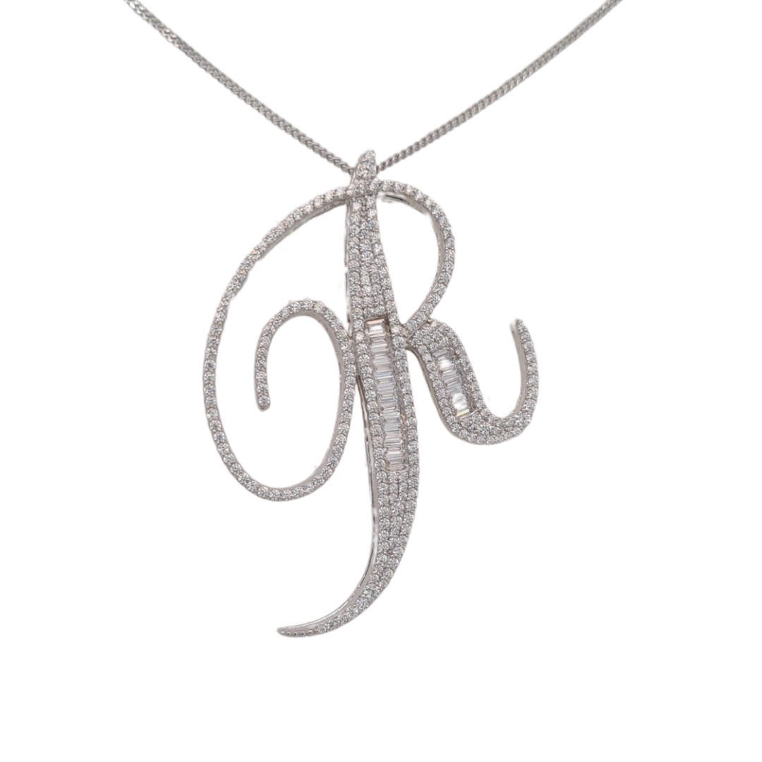 40mm Silver CZ Initial Pendant